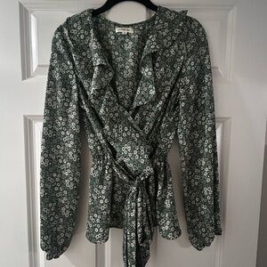 Max Studio Green Floral Ruffle Blouse